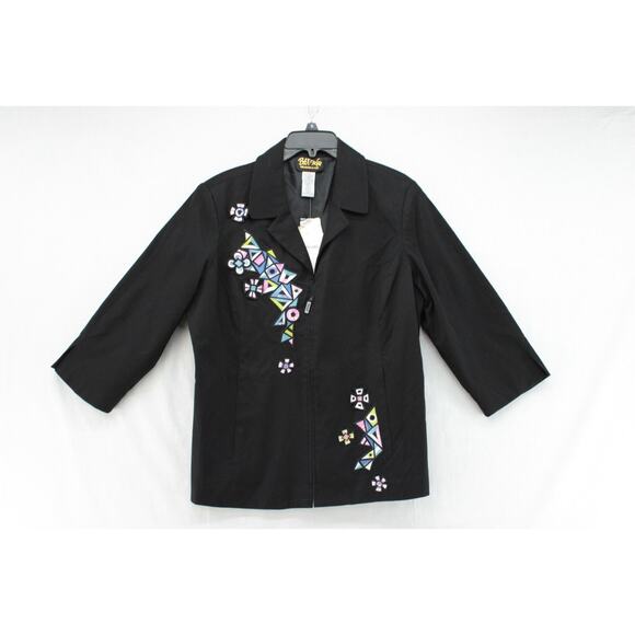 NWT Bob Mackie Wearable Art Women's Jacket Black Large Linen Blend Embroidered - Picture 1 of 7
